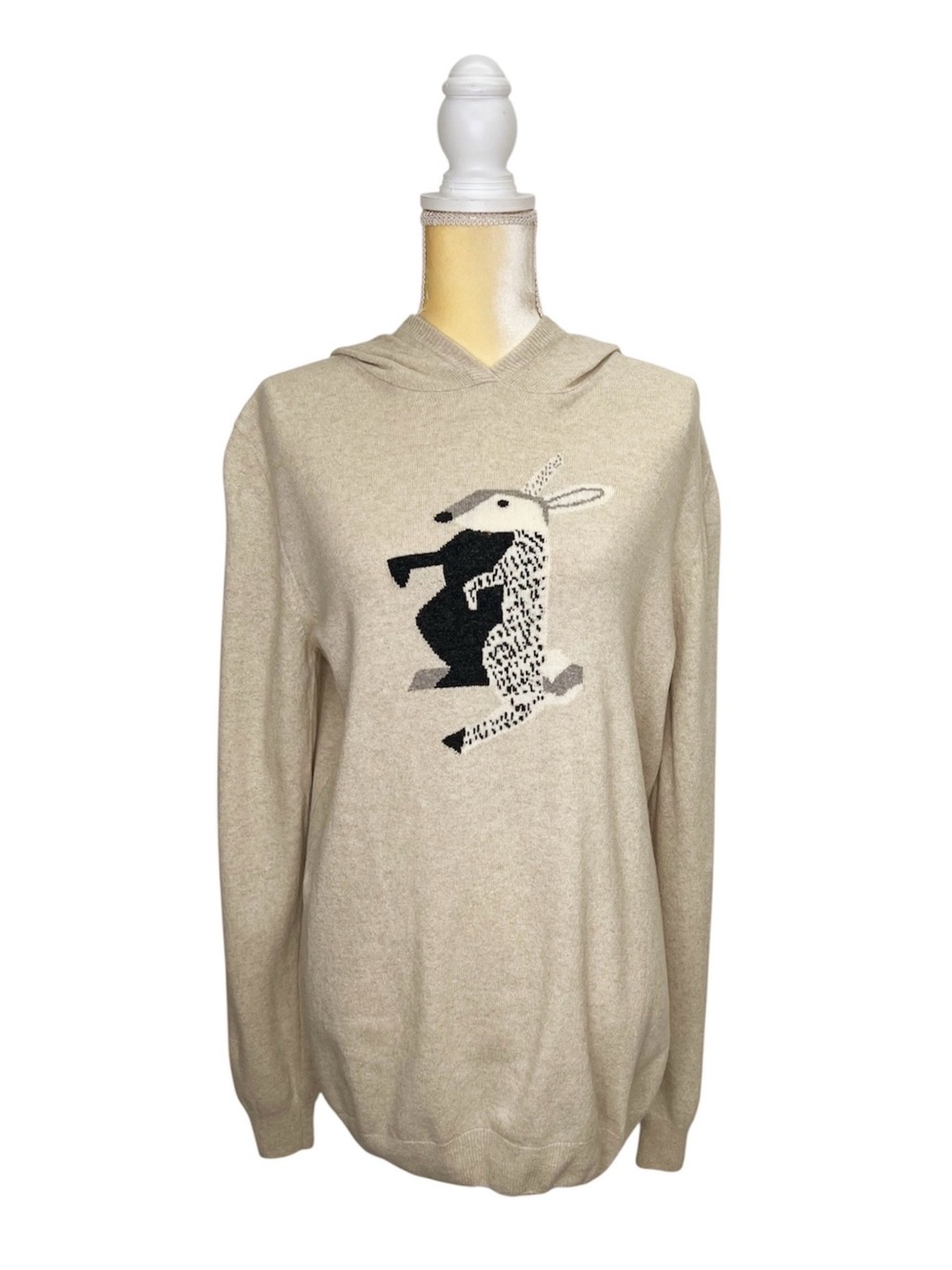 Barbour X Bella Freud Hooded Sweater Rabbit Cashmere Blend US Size 8 Oat & Black